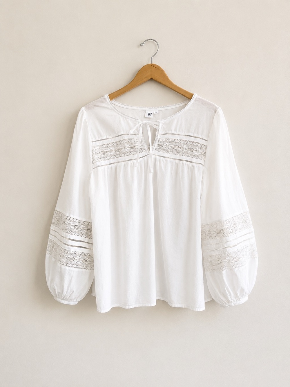 NWOT GAP White Cotton Lace Peasant Blouse Boho Long Sleeve Size XL